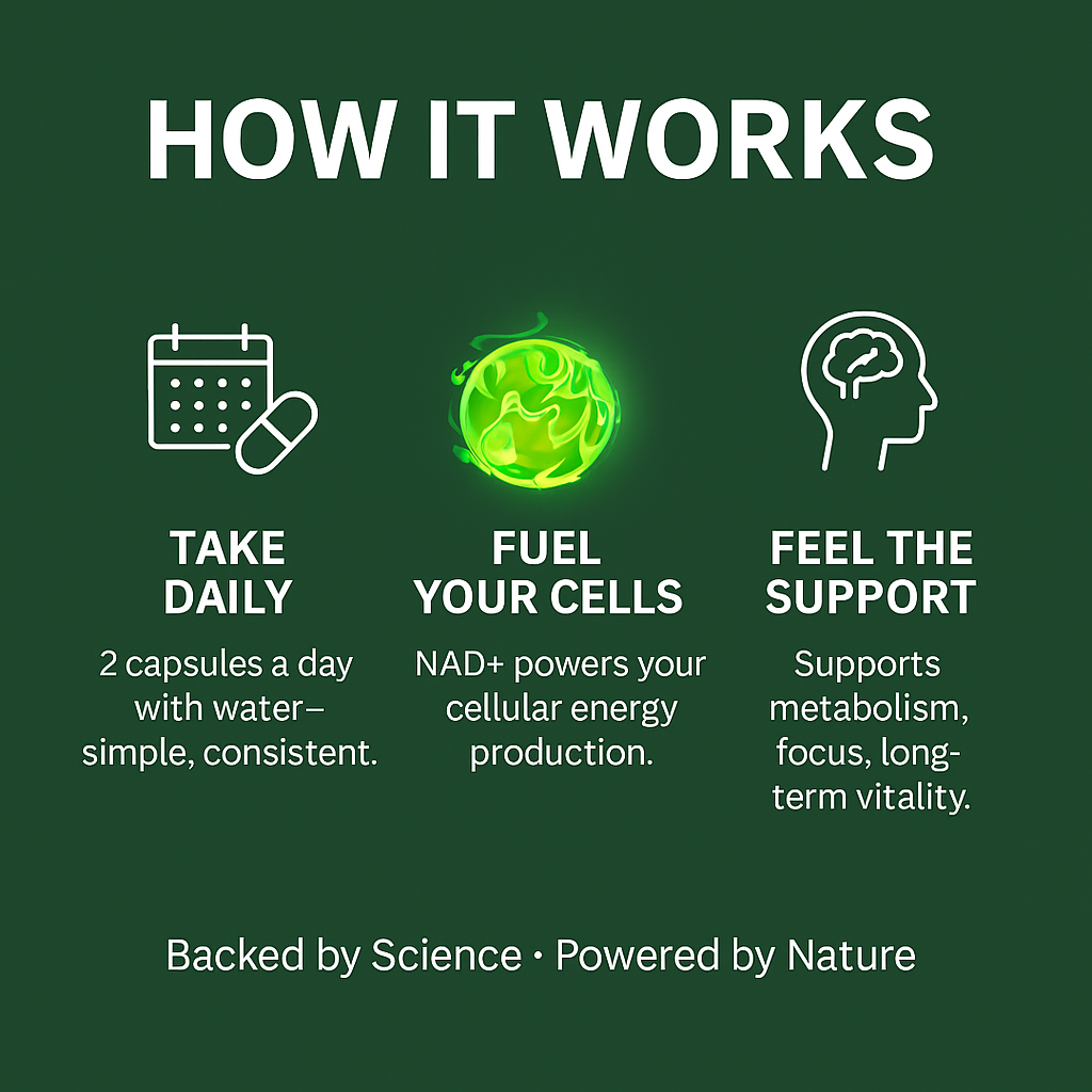 NAD+ Boost Cellular function, Energy production, and Metabolic health.
